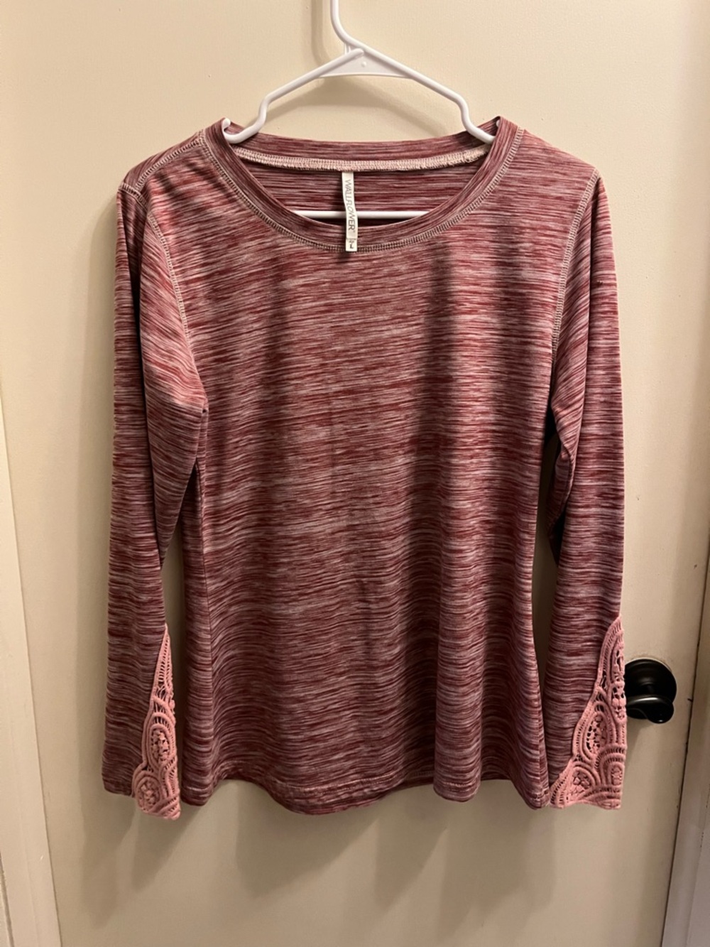 Wallflower Marled Rose Lace-Cuff Long Sleeve Top